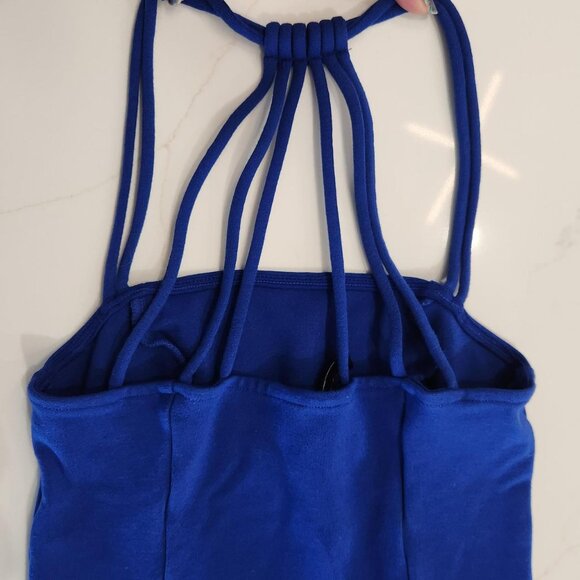 Divided H&M Sz 2 XS Fitted Bodycon Mini Dress Unique Straps Club Electric Blue - Picture 5 of 10